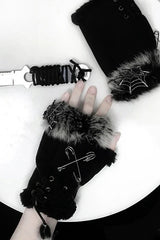 Plush Spider Web Fingerless Gloves