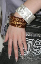 Brown White Acrylic Wide Open Bracelet