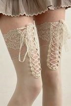 Lace Up Thigh High Socks