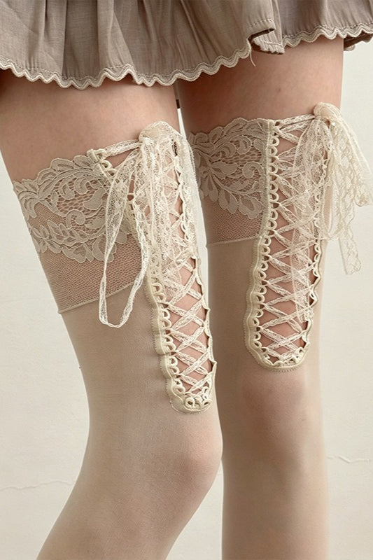 Lace Up Thigh High Socks