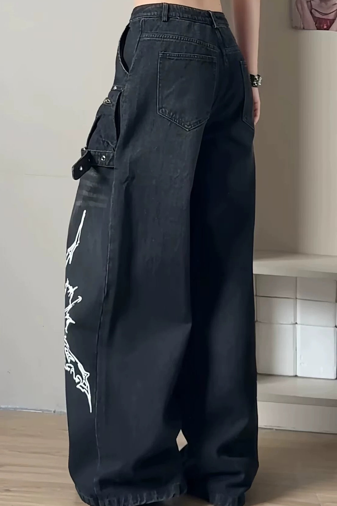 Chain Print Wide Leg Denim Pants Secondary image