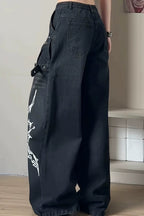 Chain Print Wide Leg Denim Pants