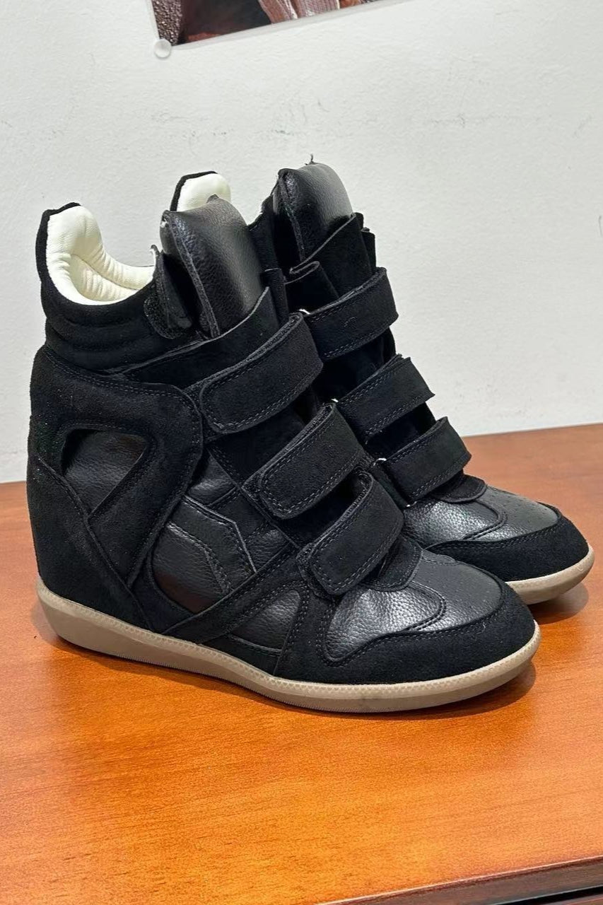 Color-Block Velcro Wedge High-Top Sneakers