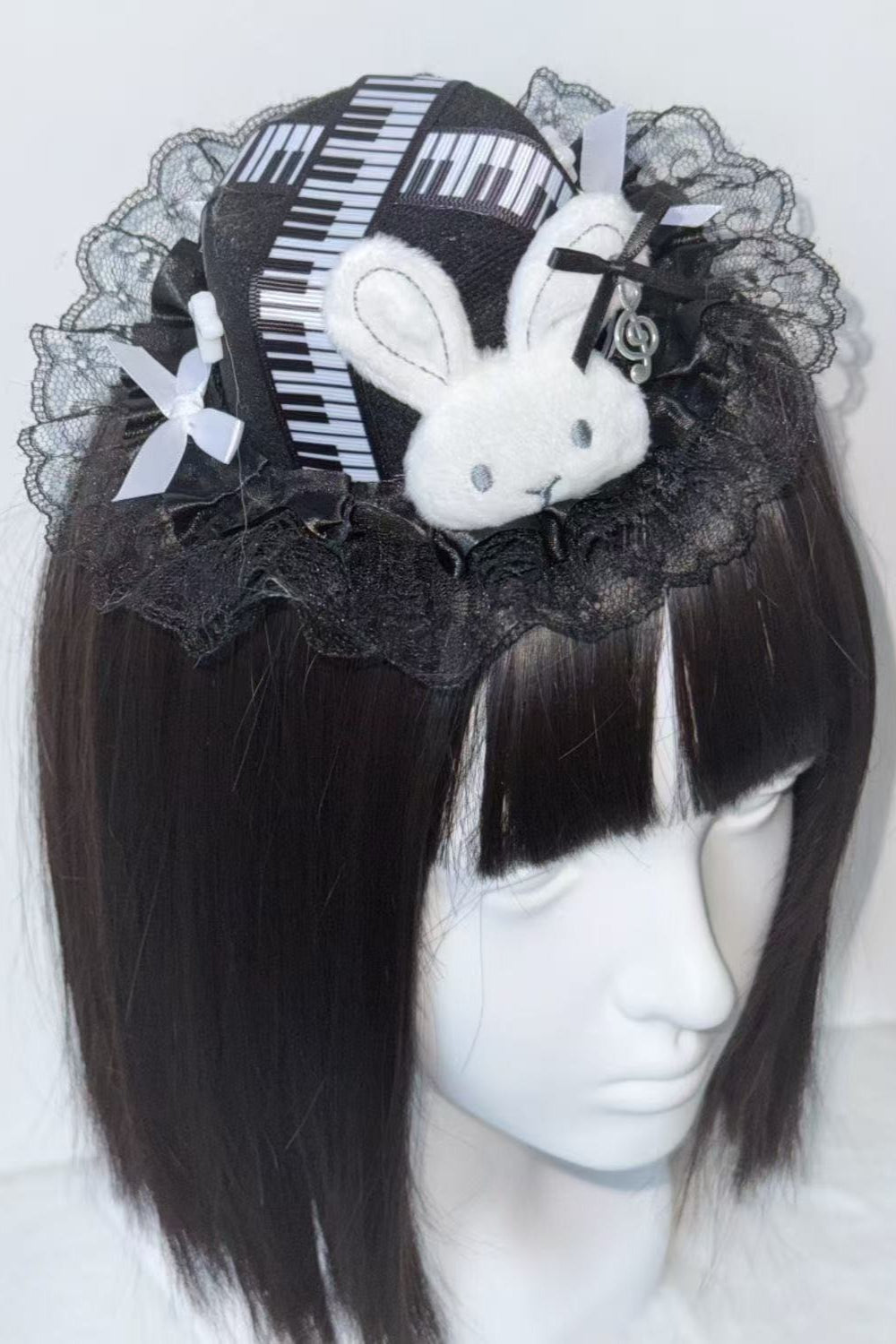 Gothic Piano Key Bunny Ear Lace Hair Accs