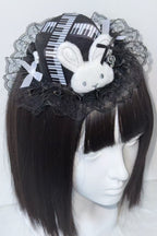 Gothic Piano Key Bunny Ear Lace Hair Accs