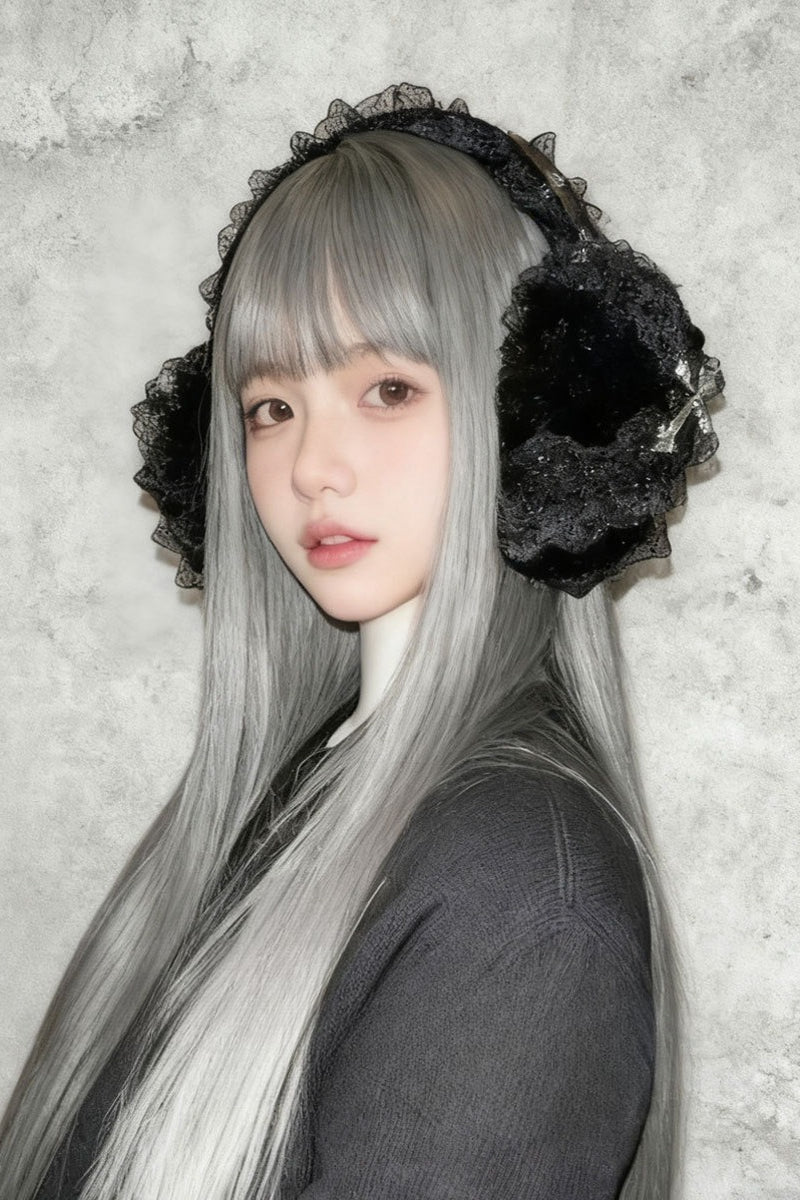 Black Lace Cross Pin Y2K Earmuff