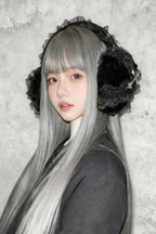 Black Lace Cross Pin Y2K Earmuff