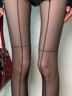Cross Line Pattern Tights