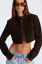 Suede Effect Cropped Zip Jackets