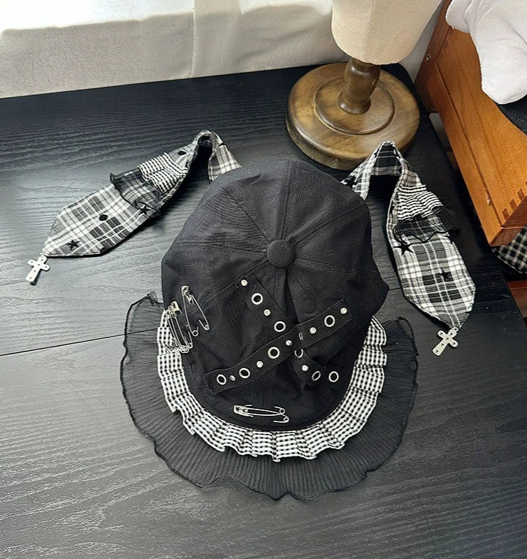Punk Spice Y2K Lace Long Streamer Beret Hat