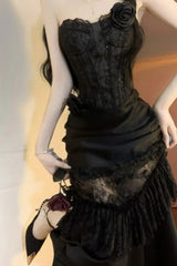 Vintage Off Shoulder Lace Hollow Out Back Evening Maxi Dress