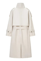 Beige Double-breasted Lapel Belted Trench Coat