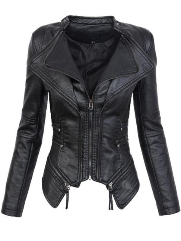 Short Punk Moto PU Leather Zip Patchwork Jacket Main image