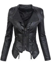 Short Punk Moto PU Leather Zip Patchwork Jacket