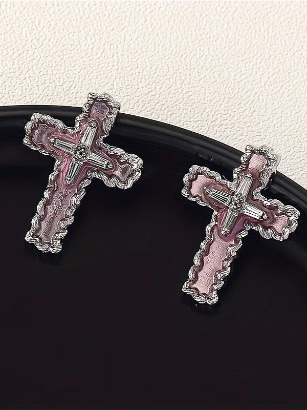 Y2K Sweet Pink Cross Earrings Main image
