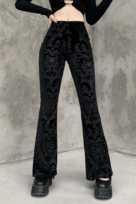 Floral Jacquard Velvet Flare Pants