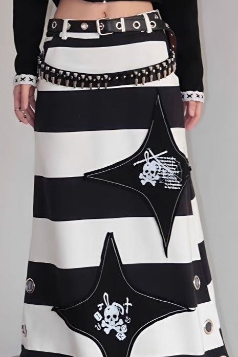 Vintage Punk Skull Print Maxi Skirt Secondary image