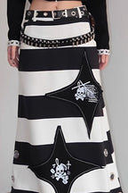 Vintage Punk Skull Print Maxi Skirt