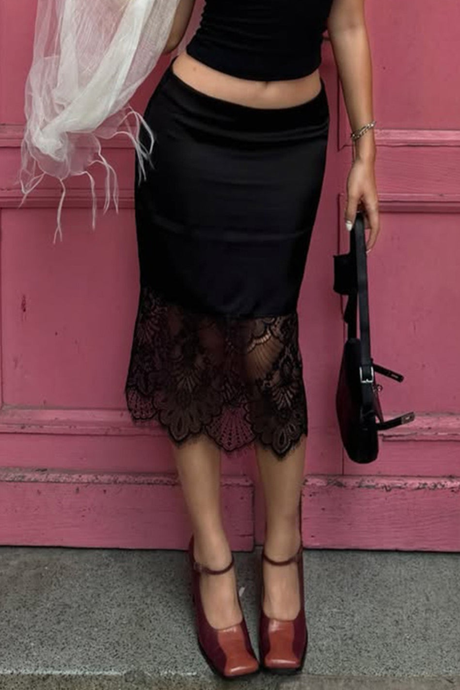 Scalloped Lace Hem Midi Skirts