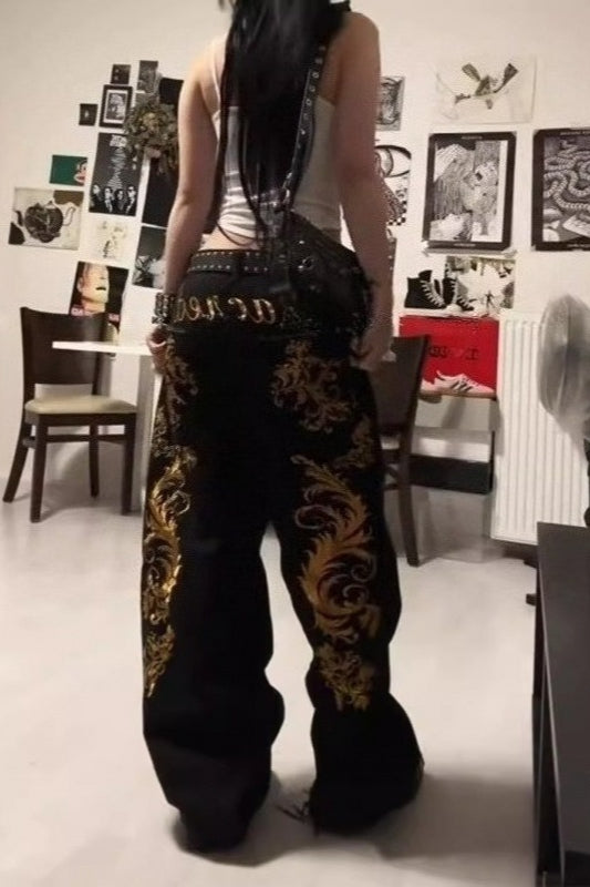 Trendy Heavy Duty Gold Print Wide Leg Pants Main image