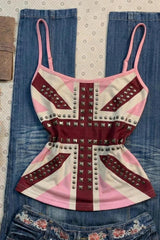 Vintage Punk Rhinestone Print Cami