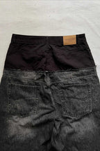 Paneled Washed Knee Length Denim Shorts