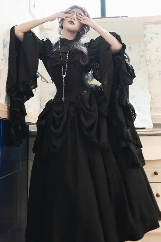 Gothic Light Lolita Long Flying Sleeve Vintage Blouse & Skirt Two Piece Set Main image