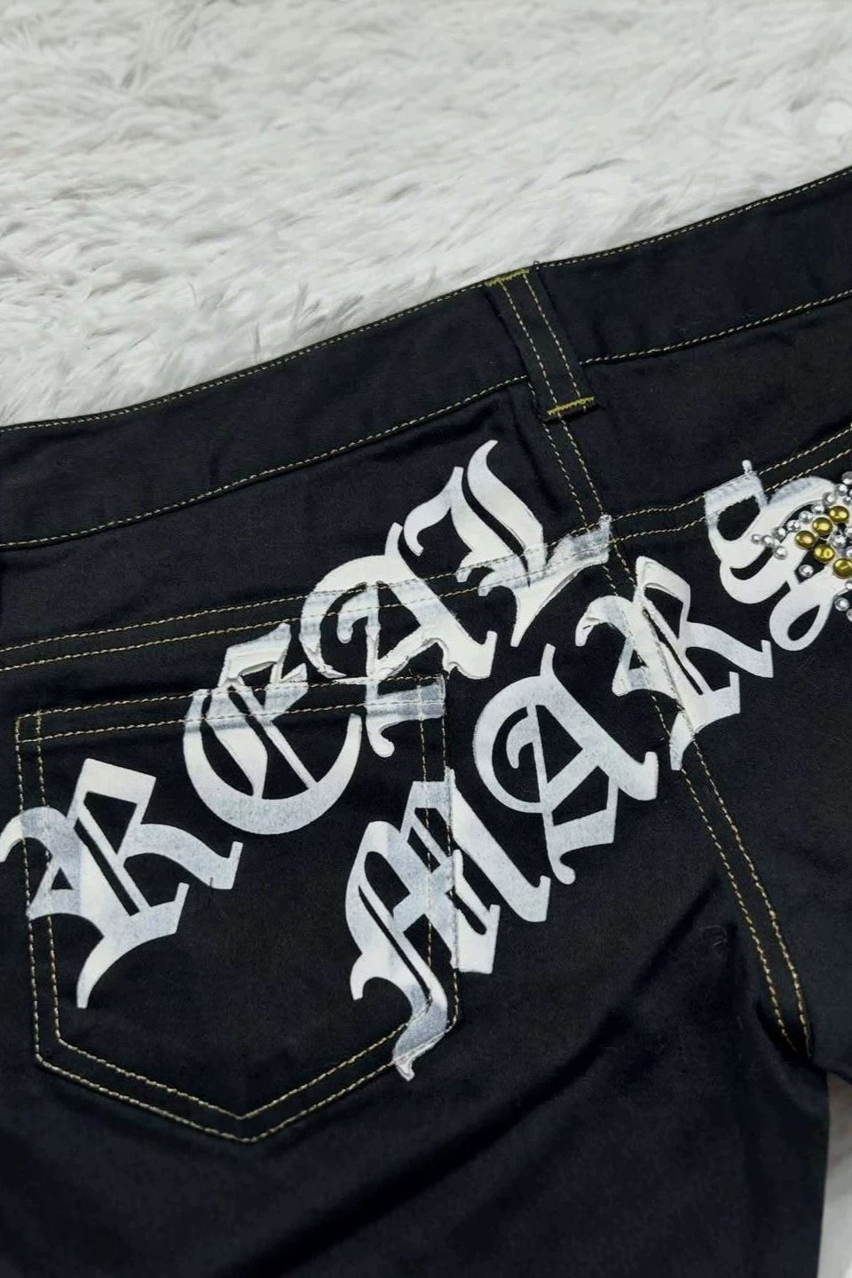 Rhinestone Cross Print Low-Rise Hot Pants