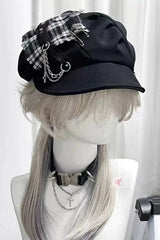 Y2K Subculture Punk Gothic Cross Checkered Sweet Cool Beret Hat