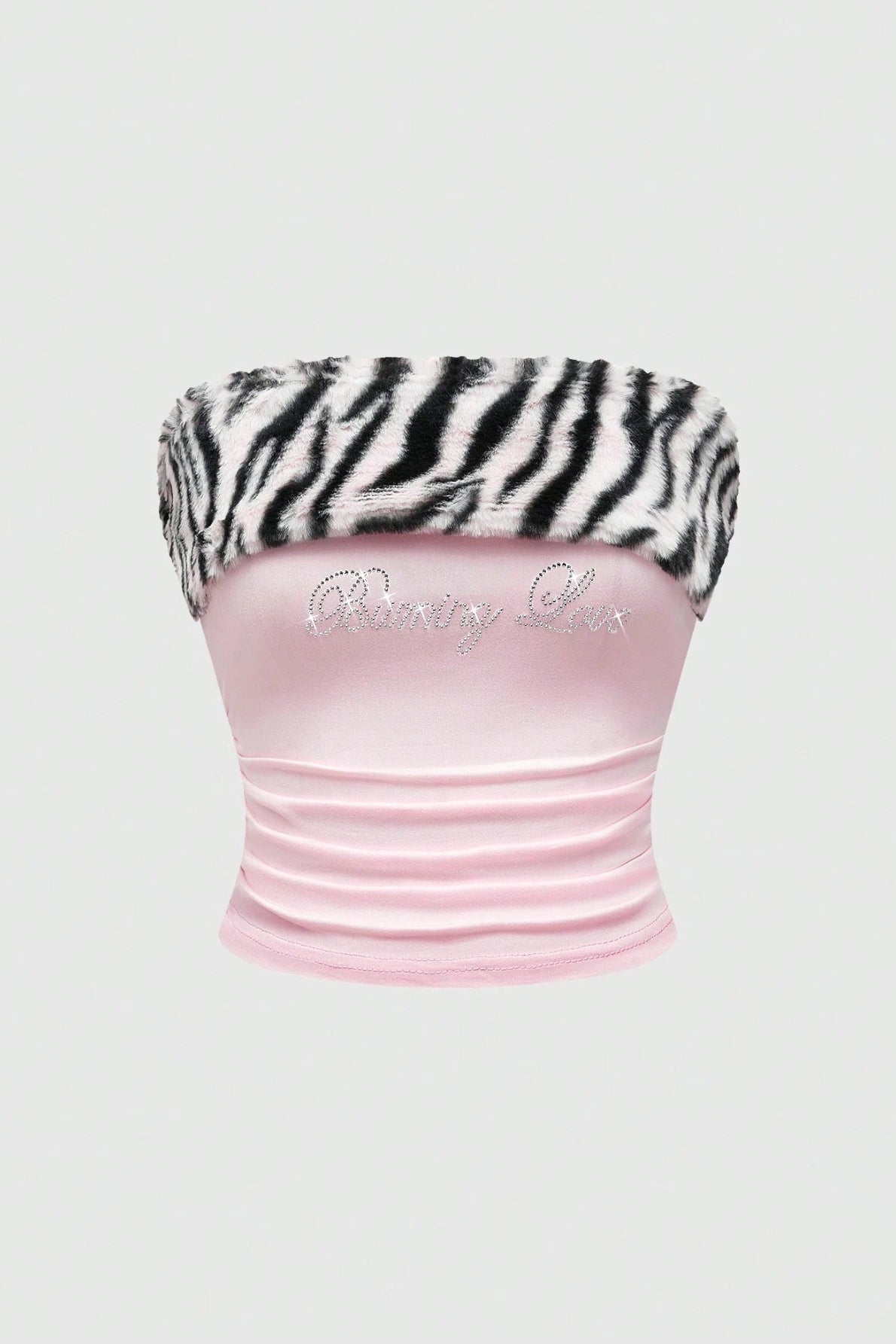 Fuzzy Leopard Trim Tube Crop Top Main image