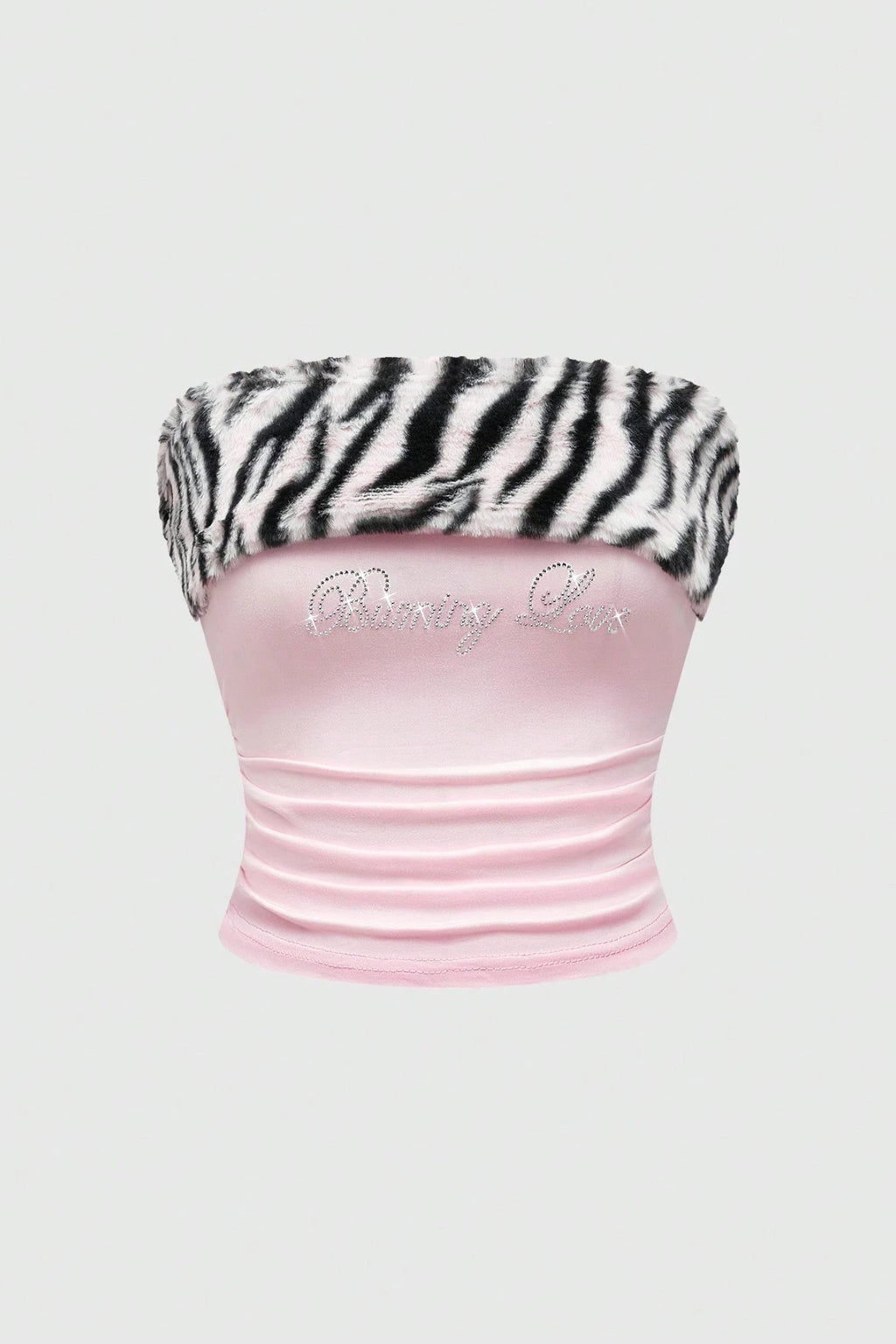 Fuzzy Leopard Trim Tube Crop Top