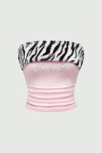 Fuzzy Leopard Trim Tube Crop Top