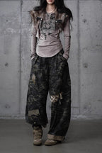 Gothic Fur Rivet Print Vintage Long Sleeve T-shirt