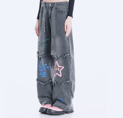 High Waist Gothic Tassels Denim Pant