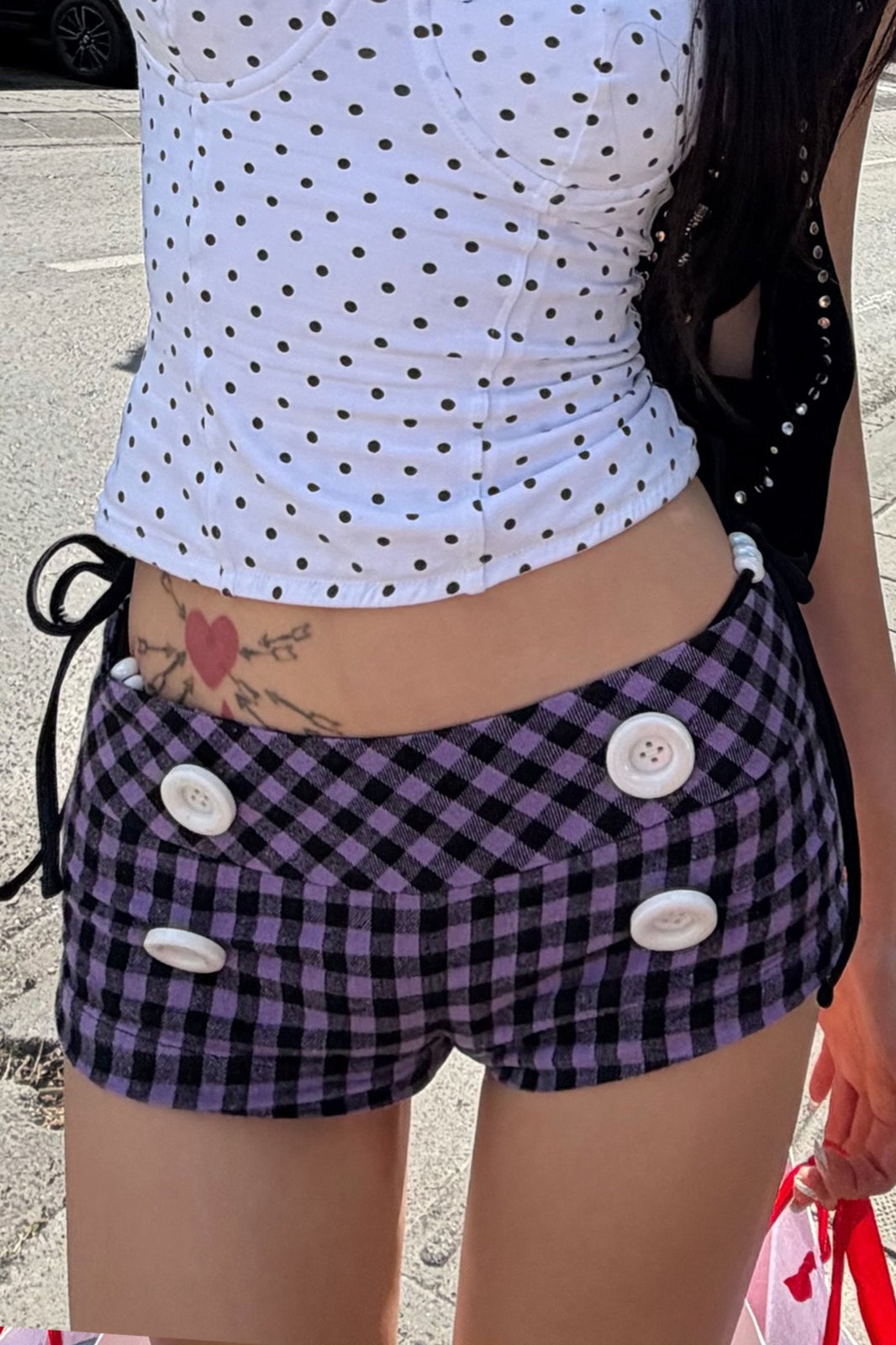 Purple Gingham Double Button Shorts