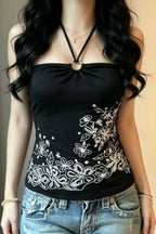 Floral Print Ring Halter Tank Top
