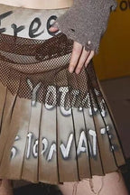 Graphic Fringe Pleated Mini Skirt