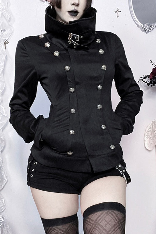 High Collar Metal Button Fitted Jacket