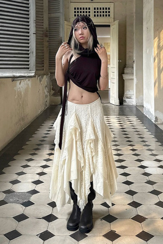 Leopard Ruffle Asymmetrical Maxi Skirt