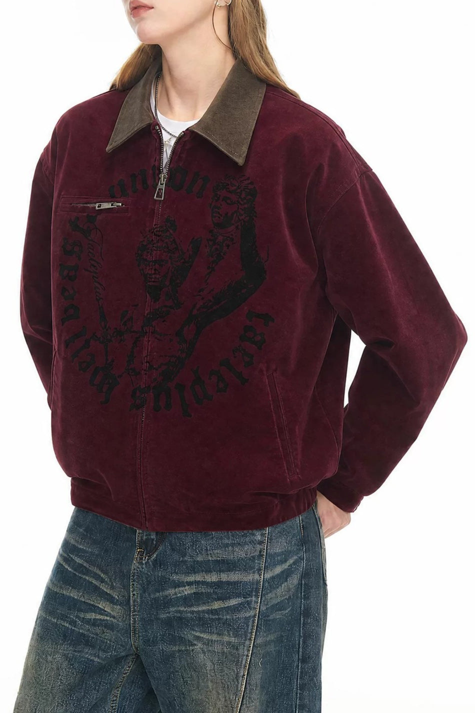 Printed Suede-Look Panel Jacket