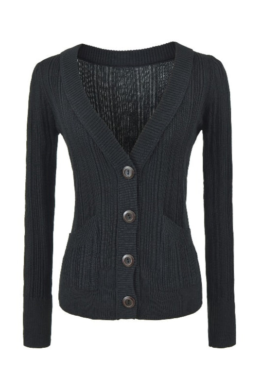 Vertical Rib Button Pocket Cardigans