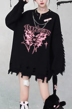 Gothic Y2K Subculture Rivet Print Ripped Loose Knit Sweater