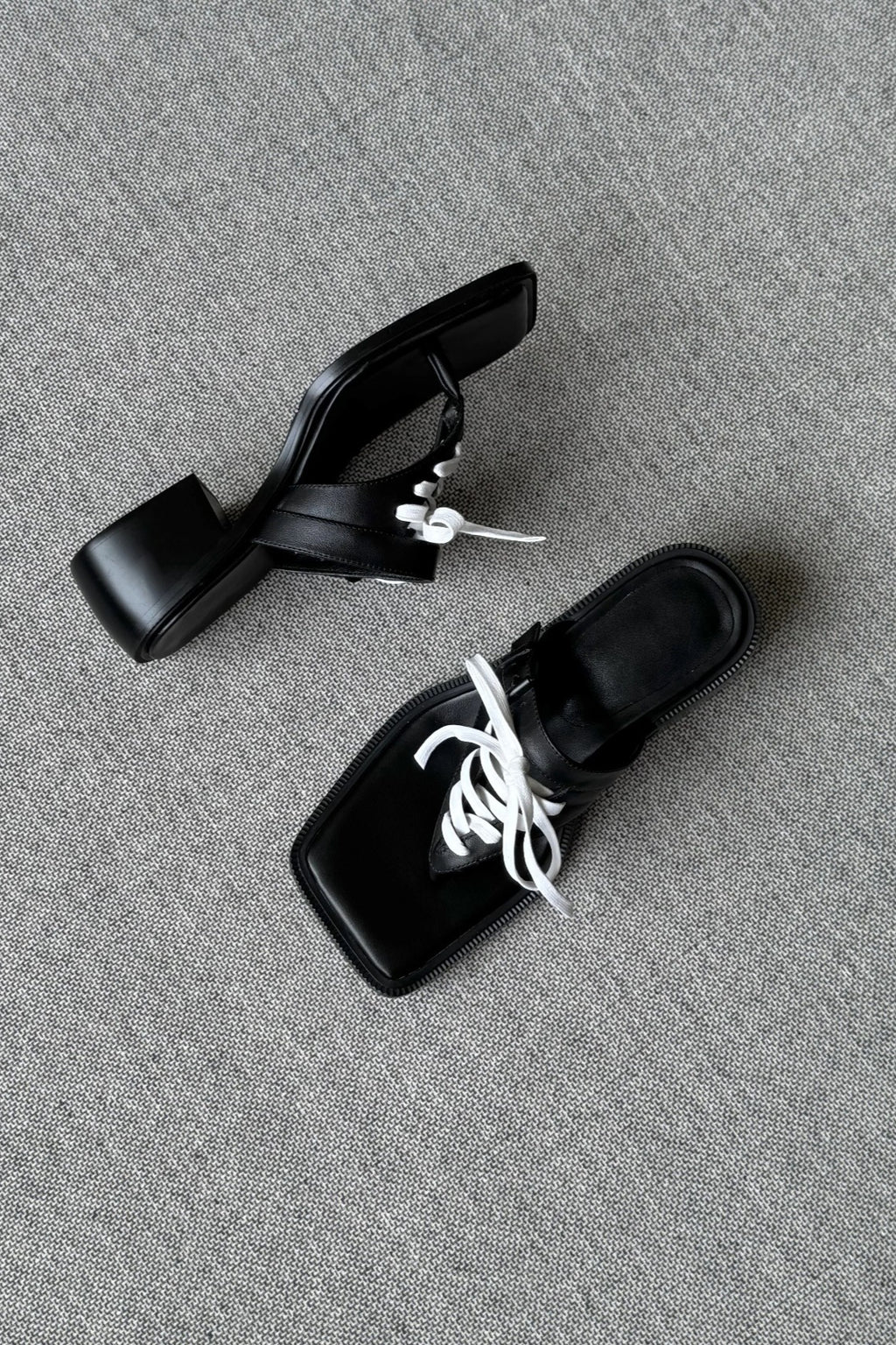 Lace-Up Square-Toe Kitten-Heel Mules