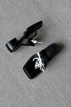 Lace-Up Square-Toe Kitten-Heel Mules