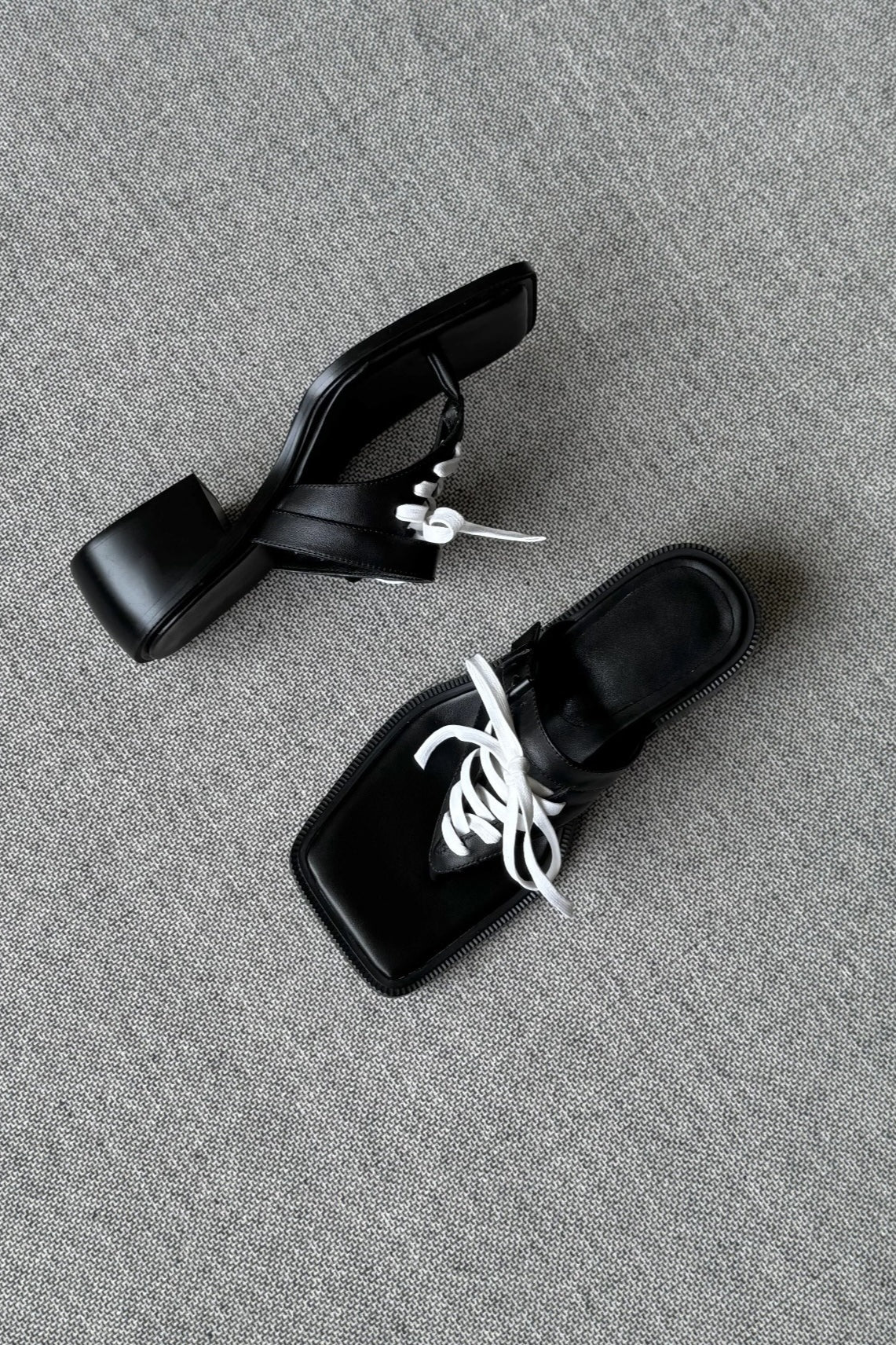 Lace-Up Square-Toe Kitten-Heel Mules