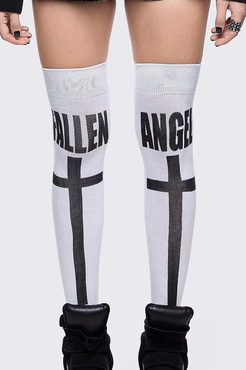 Dark Cross Print Gothic Socks Secondary image