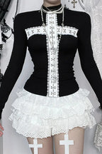Y2K Aesthetic Lace Paneled Gothic T-shirt