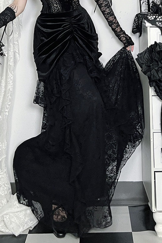Velvet Lace Gothic Midi Skirt Main image