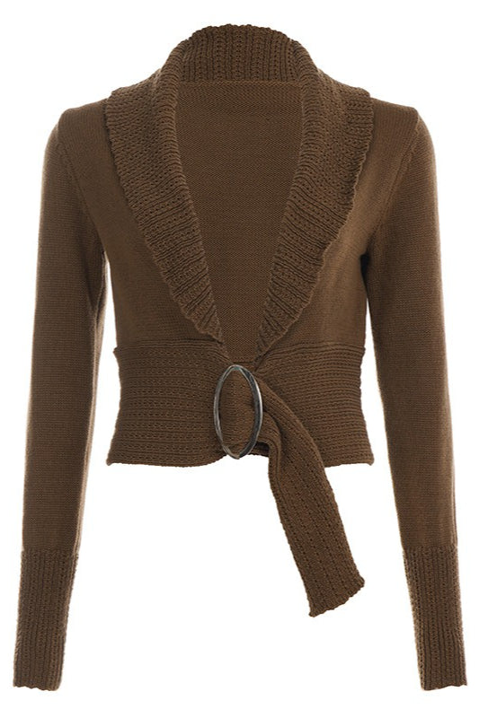 Ring Buckle Shawl Collar Cardigans
