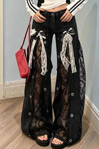 Lace Bow Wide Leg Jeans